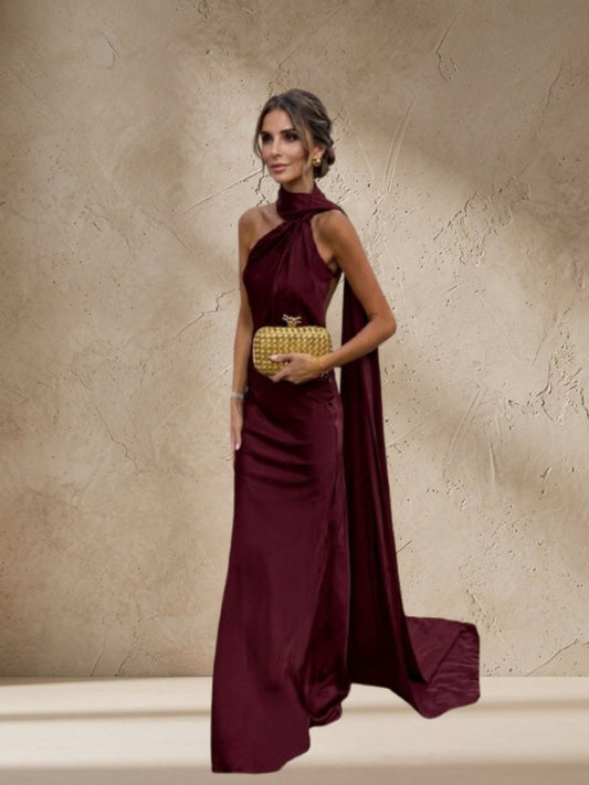 Satin Halter Neck Maxi Dress with Sash