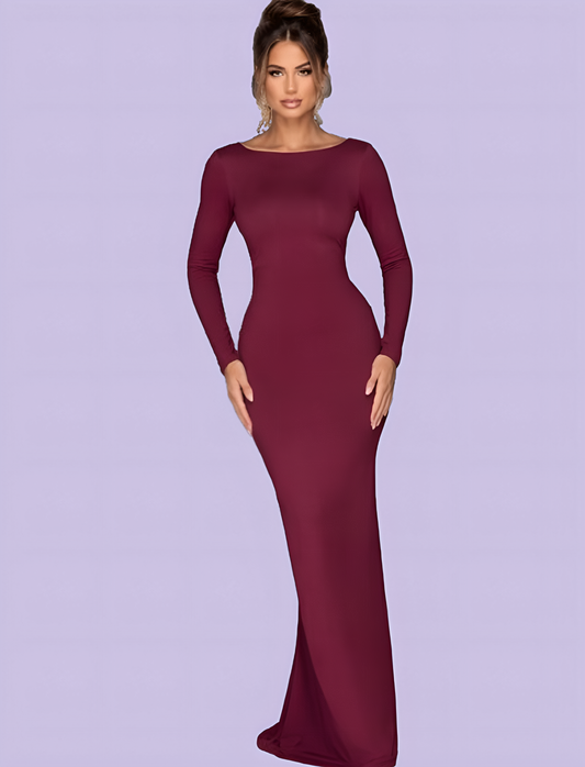 Long Sleeve Boat Neck Maxi Dress