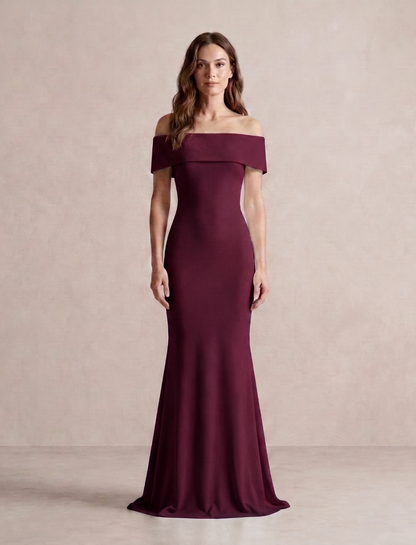 Off-Shoulder Fitted Mermaid Dress with Train