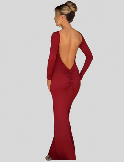 Long Sleeve Boat Neck Maxi Dress