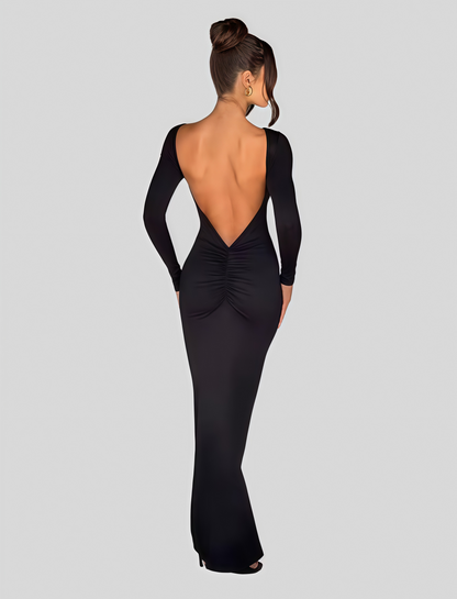 Long Sleeve Boat Neck Maxi Dress