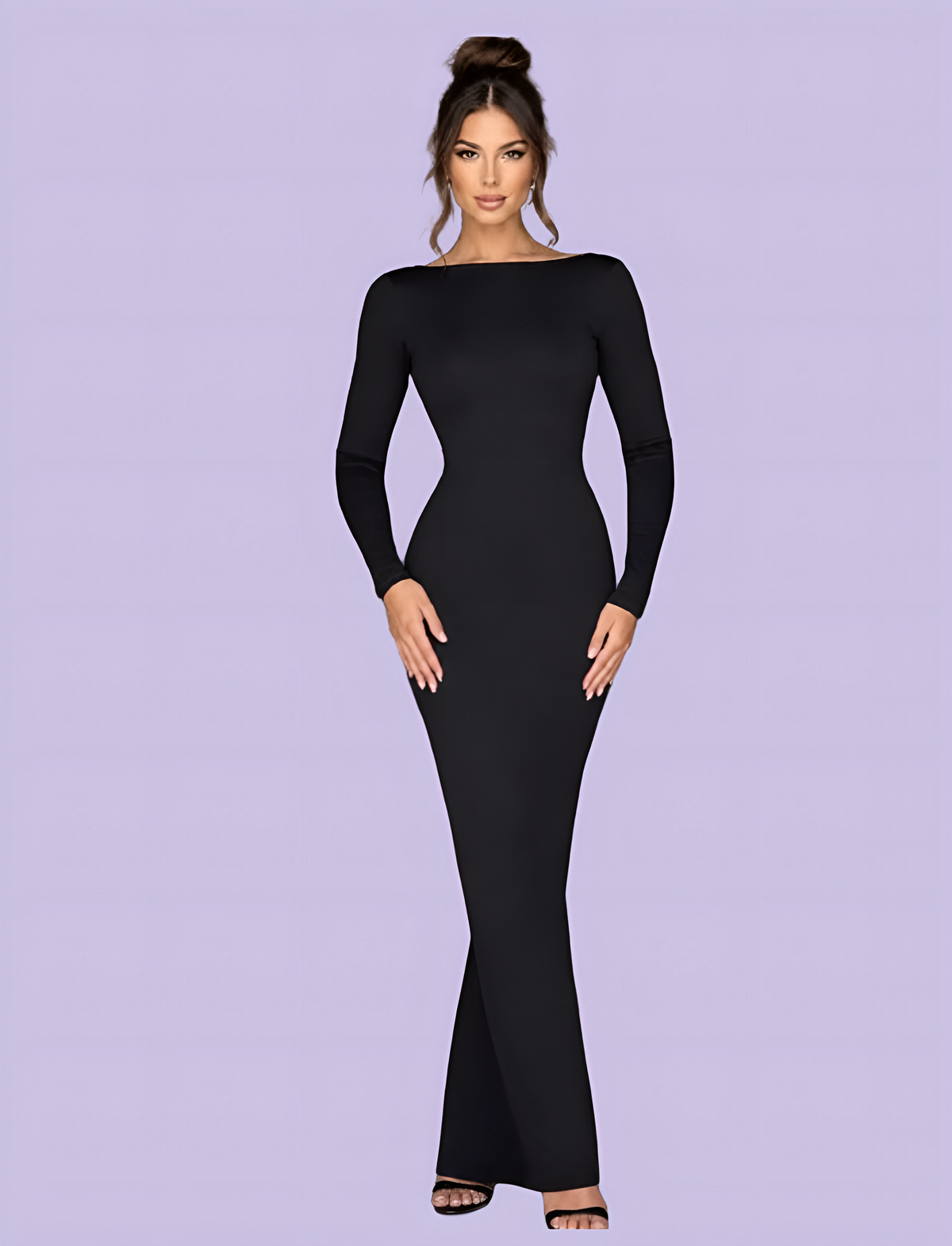 Long Sleeve Boat Neck Maxi Dress