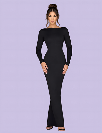 Long Sleeve Boat Neck Maxi Dress