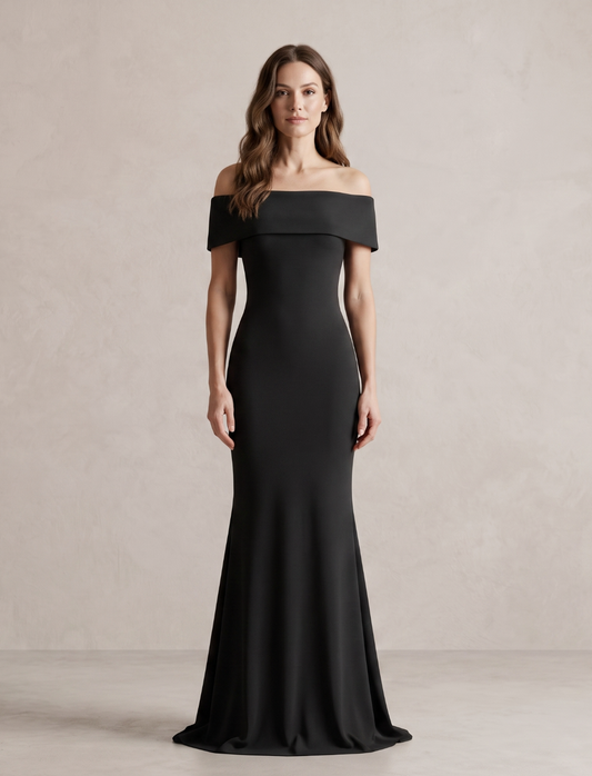 Off-Shoulder Fitted Mermaid Dress with Train