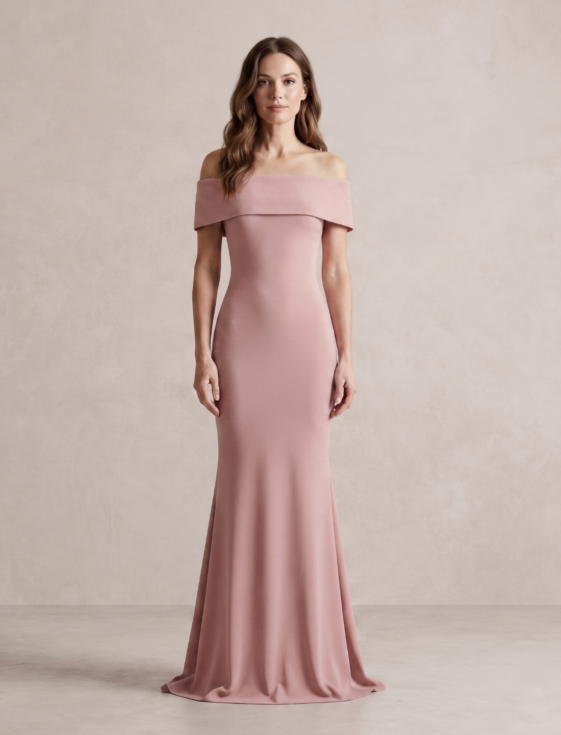 Off-Shoulder Fitted Mermaid Dress with Train