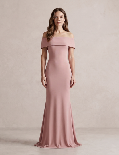 Off-Shoulder Fitted Mermaid Dress with Train