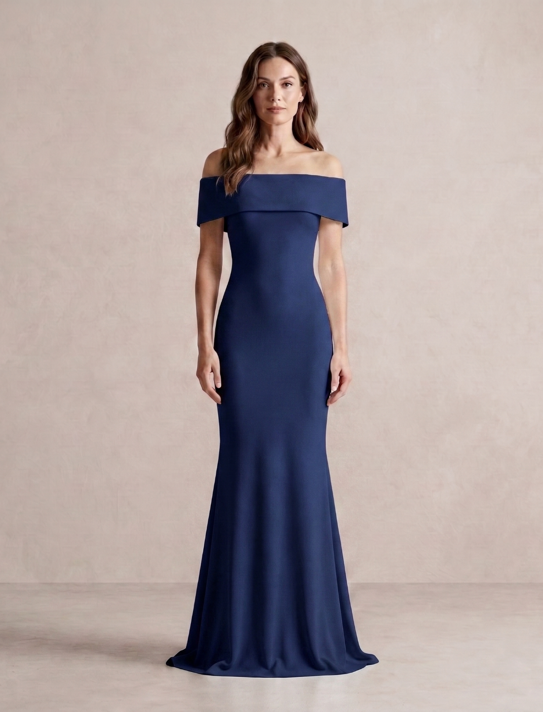 Off-Shoulder Fitted Mermaid Dress with Train