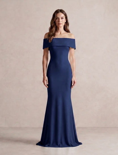 Off-Shoulder Fitted Mermaid Dress with Train