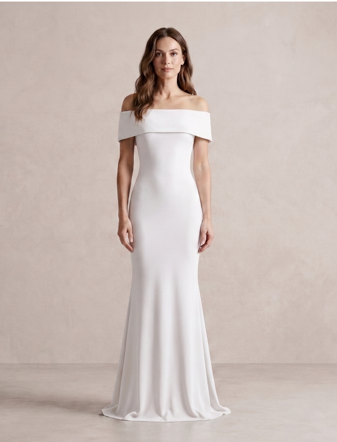 Off-Shoulder Fitted Mermaid Dress with Train