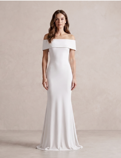 Off-Shoulder Fitted Mermaid Dress with Train